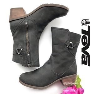 TEVA Foxy Mid Calf Black Leather Boots 7.5